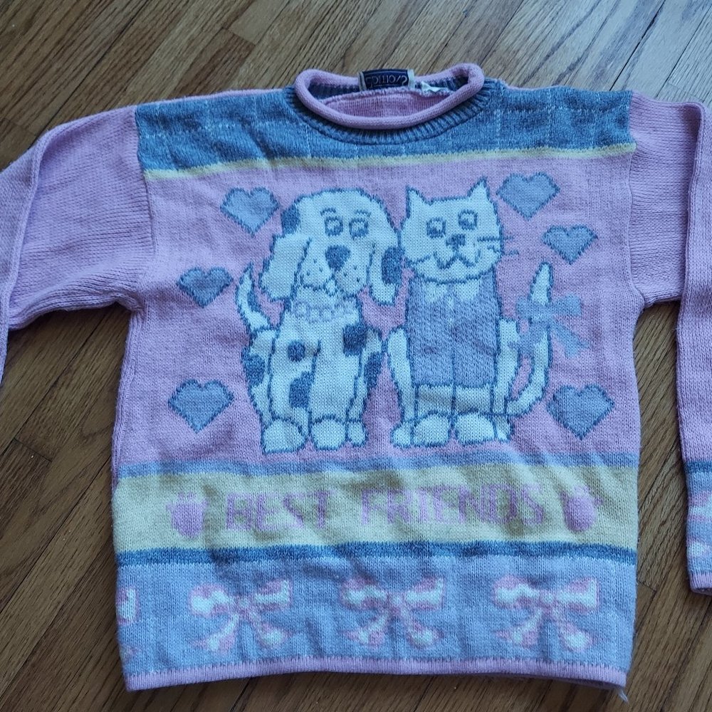 Retro dog & cat sweater sz S